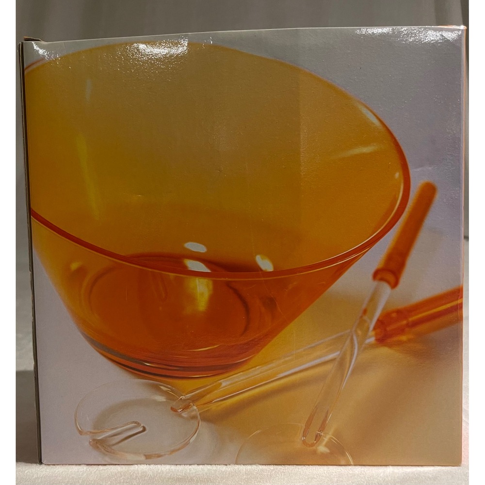 Liquid Color Salad Set Orange Acrylic Bowl and Two Servers 3 Piece NIB